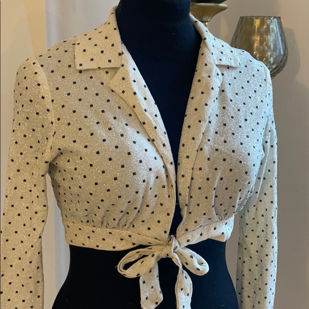 Vintage Lurex Metallic Crop Top Tie Waist Jacket NYE New Years Eve Christmas